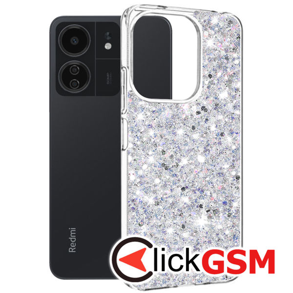 Accesoriu Husa Sparkly Glitter  Alb Xiaomi Redmi 13C