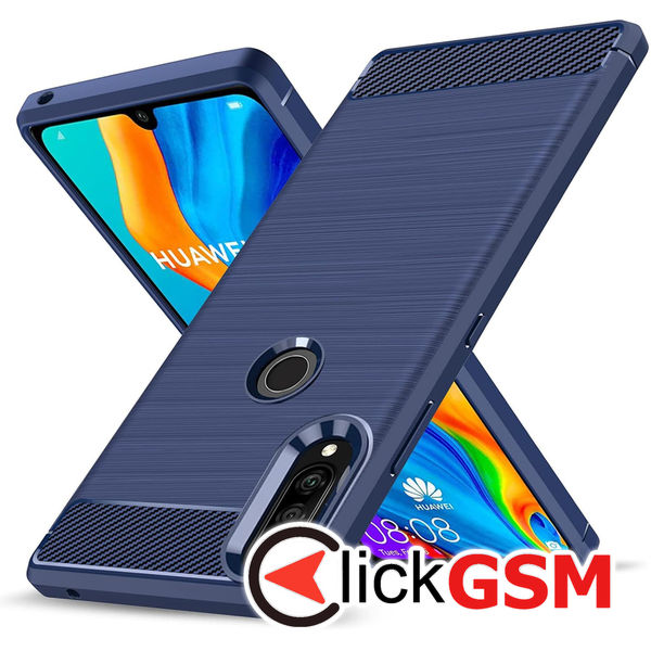 Accesoriu Husa Carbon Silicone Albastru Huawei P30 Lite