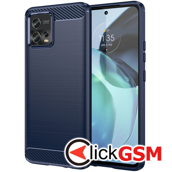 Accesoriu Husa Carbon Silicone Albastru Motorola Moto G72