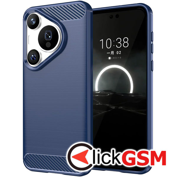 Accesoriu Husa Carbon Silicone Albastru Huawei Pura 70 Pro