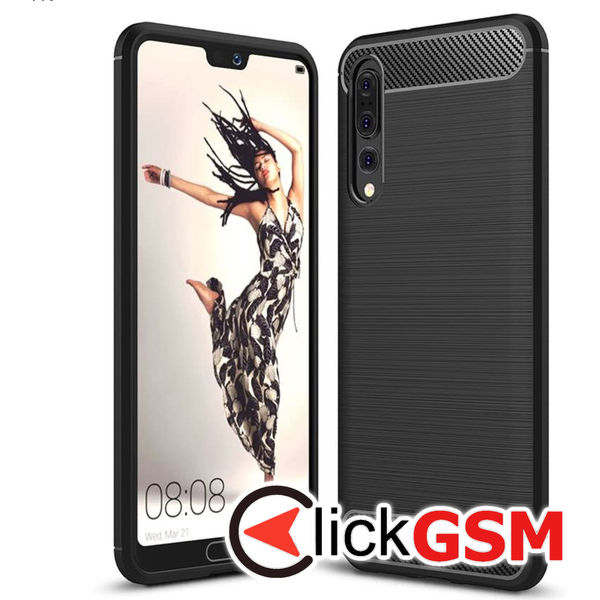 Accesoriu Husa Carbon Silicone Negru Huawei P20 Pro