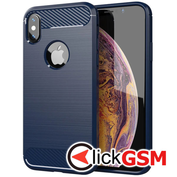 Husa Carbon Silicone albastru Apple iPhone XS Max biy