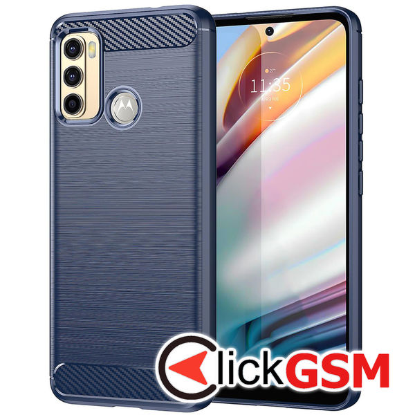 Husa Carbon Silicone albastru Motorola Moto G60 bm7