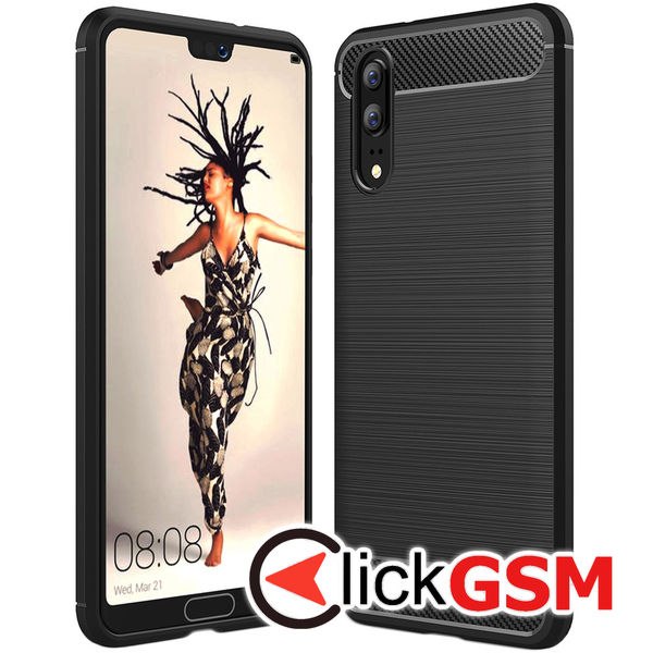 Accesoriu Husa Carbon Silicone Negru Huawei P20