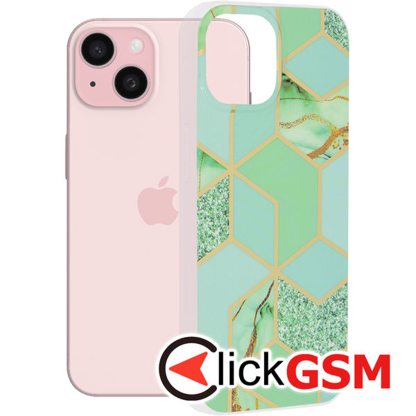 Husa Marble verde Apple iPhone 15 3pi