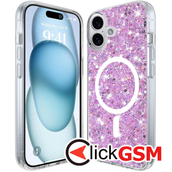 Husa Sparkly Glitter  magenta Apple iPhone 16 gdv