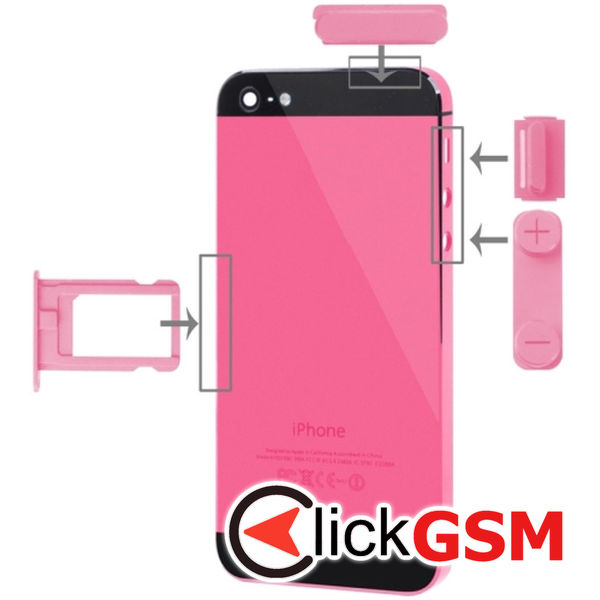 Piesa Buton Lateral Cu Buton Pornire Si Butoane Volum Pink Apple Iphone 5 4myt