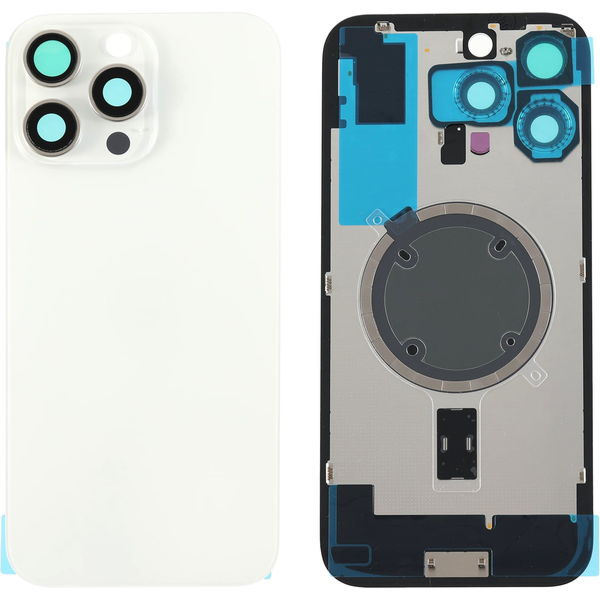 Apple iPhone 16 Pro Max · Capac spate sticla iPhone 16 Pro Max cu magnet, fara NFC, culoare White Titanium