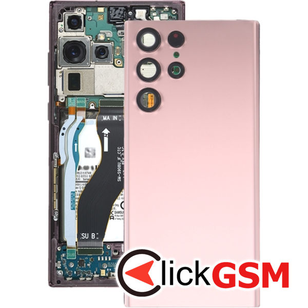 Piesa Capac Spate Cu Geam Camera Pink Samsung Galaxy S22 Ultra 4b33