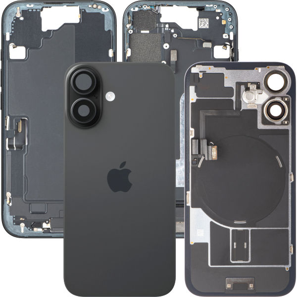 Apple iPhone 16 · Capac Baterie Apple iPhone 16, Cu Carcasa Mijloc, Full Parts, Negru, (provine din dezmembrari) Premium