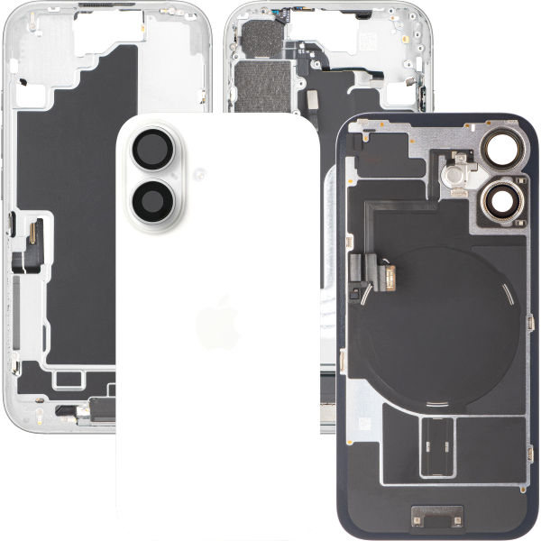 Apple iPhone 16 · Capac Baterie Apple iPhone 16, Cu Carcasa Mijloc, Full Parts, Alb, (provine din dezmembrari) Premium
