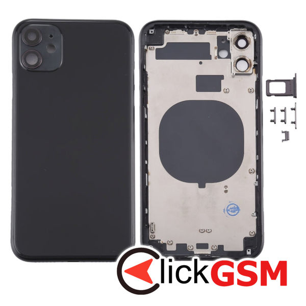 Piesa Piesa Carcasa Cu Capac Spate Geam Camera Si Suport Sim Black Apple Iphone 11 4fha