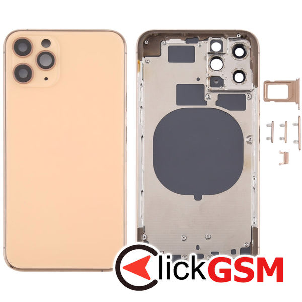 Piesa Carcasa Cu Capac Spate Geam Camera Si Suport Sim Gold Apple Iphone 11 Pro 4gym