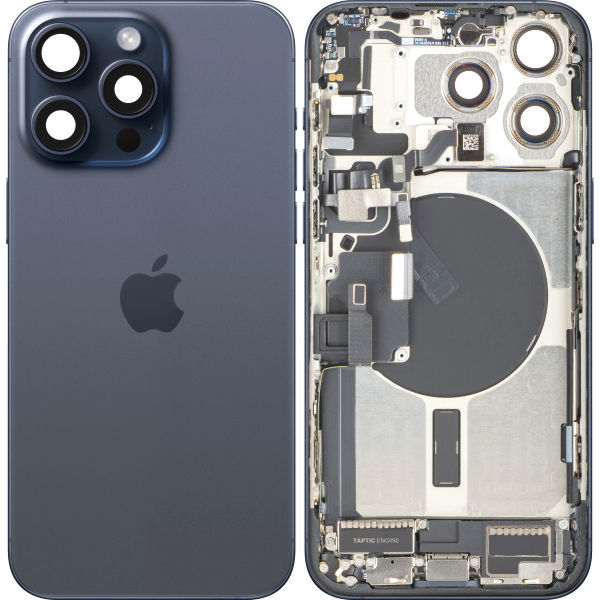 Apple iPhone 15 Pro Max · Capac Baterie Apple iPhone 15 Pro Max, Cu Carcasa Mijloc, Full Parts, Albastru (Blue Titanium), (provine din dezmembrari) Premium