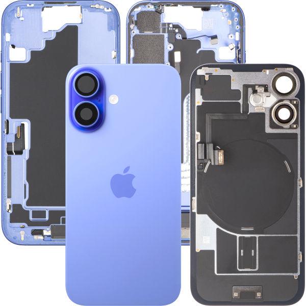 Apple iPhone 16 · Capac Baterie Apple iPhone 16, Cu Carcasa Mijloc, Full Parts, Albastru (Ultramarine), (provine din dezmembrari) Premium