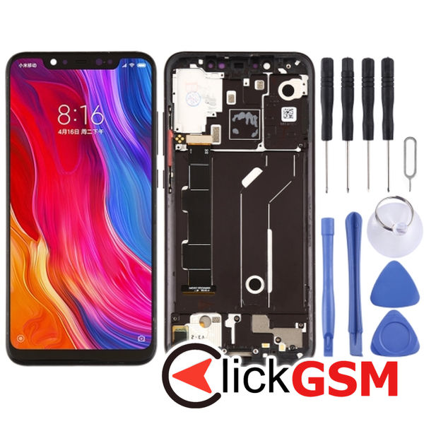 Piesa Piesa Display Cu Touchscreen Rama Si Buton Lateral Black Xiaomi Mi 8 25k0