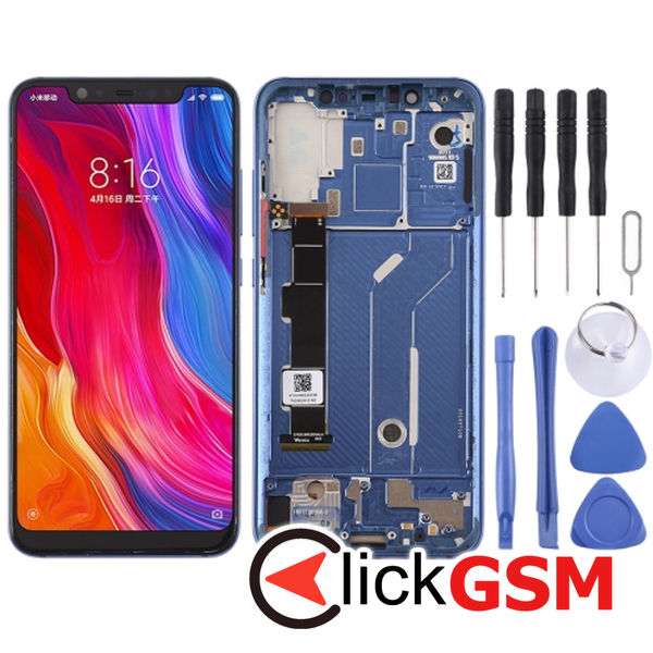 Piesa Display Cu Touchscreen Rama Si Buton Lateral Blue Xiaomi Mi 8 25ke