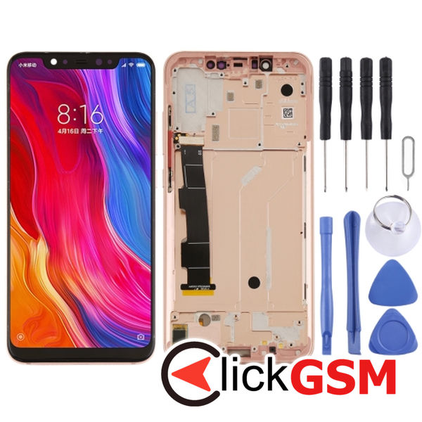 Piesa Display Cu Touchscreen Rama Si Buton Lateral Rose Gold Xiaomi Mi 8 25kd