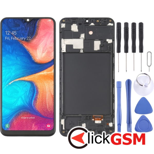 Piesa Display Cu Touchscreen Si Rama Black Samsung Galaxy A20 4ekl