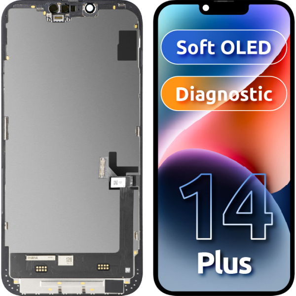 Apple iPhone 14 Plus · Display cu Touchscreen MP compatibil cu Apple iPhone 14 Plus, cu Rama, Versiune Soft OLED FHD Diagnostic, Negru