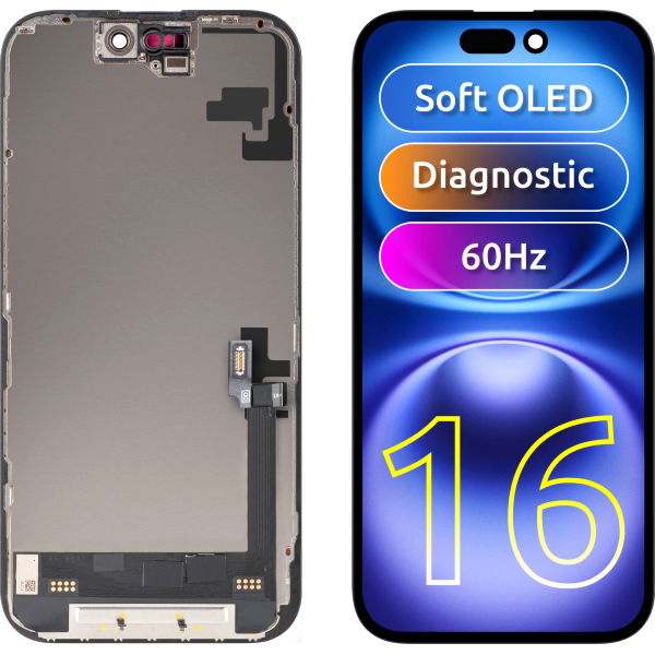 Apple iPhone 16 · Display cu Touchscreen MP compatibil cu Apple iPhone 16, cu Rama, Versiune Soft OLED FHD Diagnostic, Negru