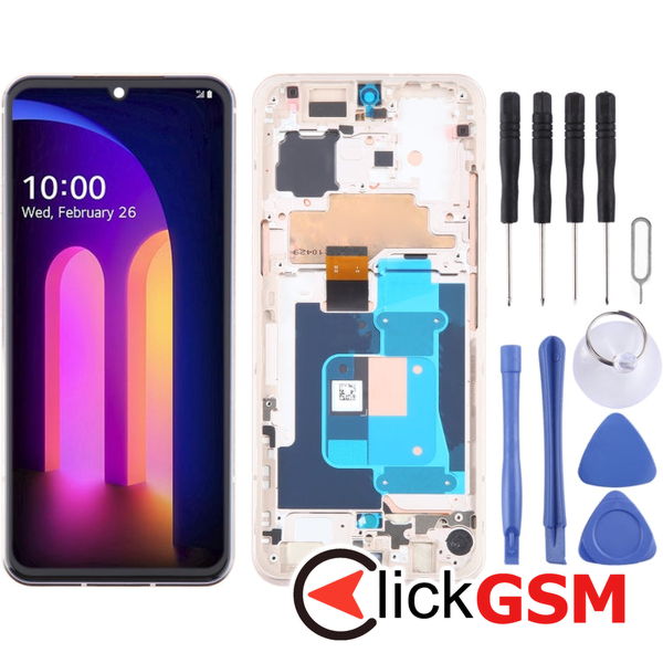 Piesa Display Cu Touchscreen Si Rama Gold Lg V60 Thinq 483c