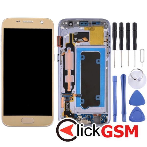 Piesa Display Cu Touchscreen Si Rama Gold Samsung Galaxy S7 4f0k