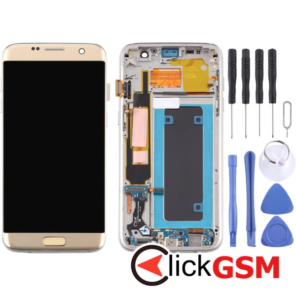 Piesa Display Cu Touchscreen Si Rama Gold Samsung Galaxy S7 Edge 4eo0