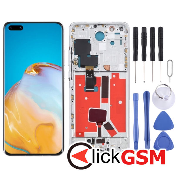 Piesa Display Cu Touchscreen Si Rama Silver Huawei P40 Pro 49e4