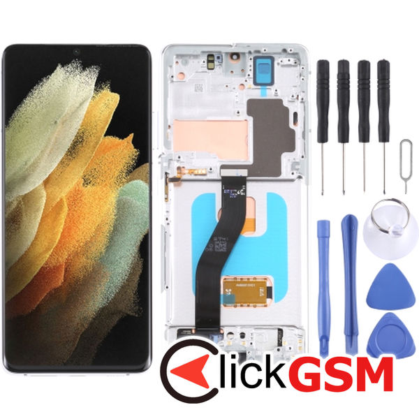 Piesa Display Cu Touchscreen Si Rama Silver Samsung Galaxy S21 Ultra 5g 4eib