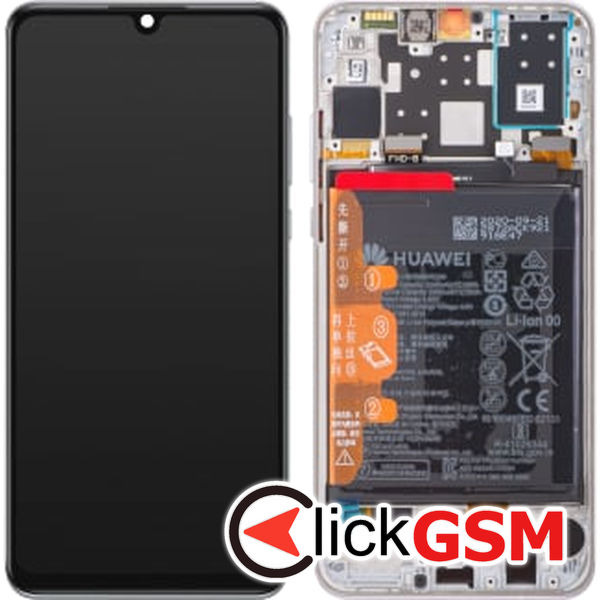 Piesa Display Original Cu Touchscreen Rama Si Baterie Alb Huawei P30 Lite 2dja