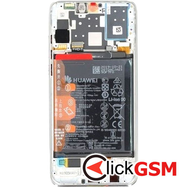 Piesa Display Original Cu Touchscreen Rama Si Baterie Alb Huawei P30 Lite 41c4