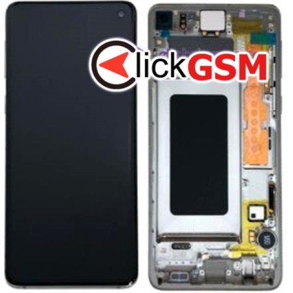 Piesa Display Original Cu Touchscreen Si Rama Alb Samsung Galaxy S10 1cas