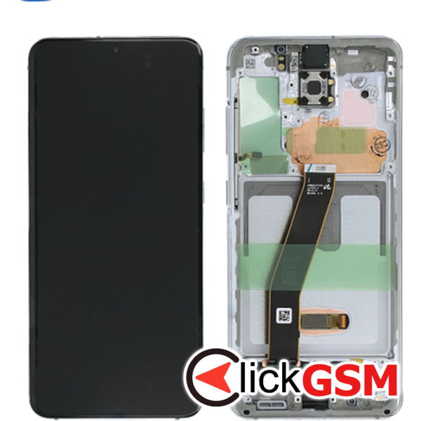 Piesa Display Original Cu Touchscreen Si Rama Alb Samsung Galaxy S20 2dow