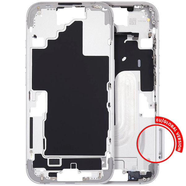 Apple iPhone 16 · Mid-Frame Housing With Power And Volume Button For iPhone 16 (EU / Global Version) (Aftermarket Plus) (White)
