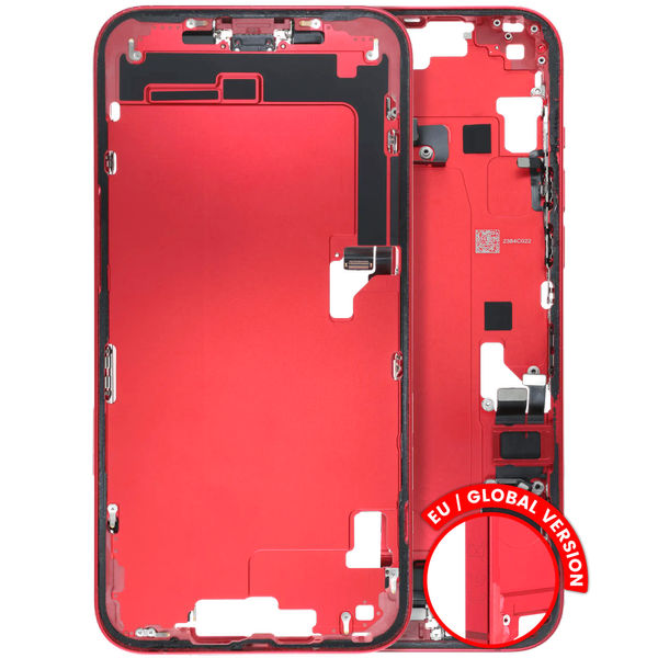 Apple iPhone 14 Plus · Mid-Frame Housing W/ Charging Port Flex & Small Parts For iPhone 14 Plus (EU / Global Version) (Used OEM Pull: Grade C) (Red)