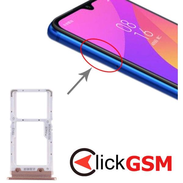 Piesa Suport Sim Cu Suport Card Gold Xiaomi Mi Cc9 1z2g