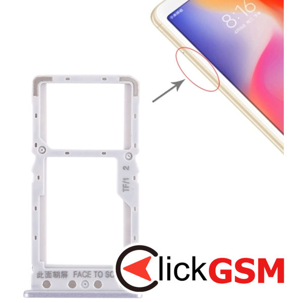 Piesa Suport Sim Cu Suport Card Silver Xiaomi Redmi 6 1z23