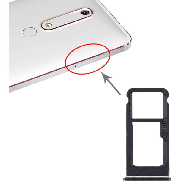 Nokia 6.1 · SIM Card Tray + SIM Card Tray / Micro SD Card Tray for Nokia 6.1 / 6 (2018) / TA-1043 TA-1045 TA-1050 TA-1054 TA-1068 (Black)